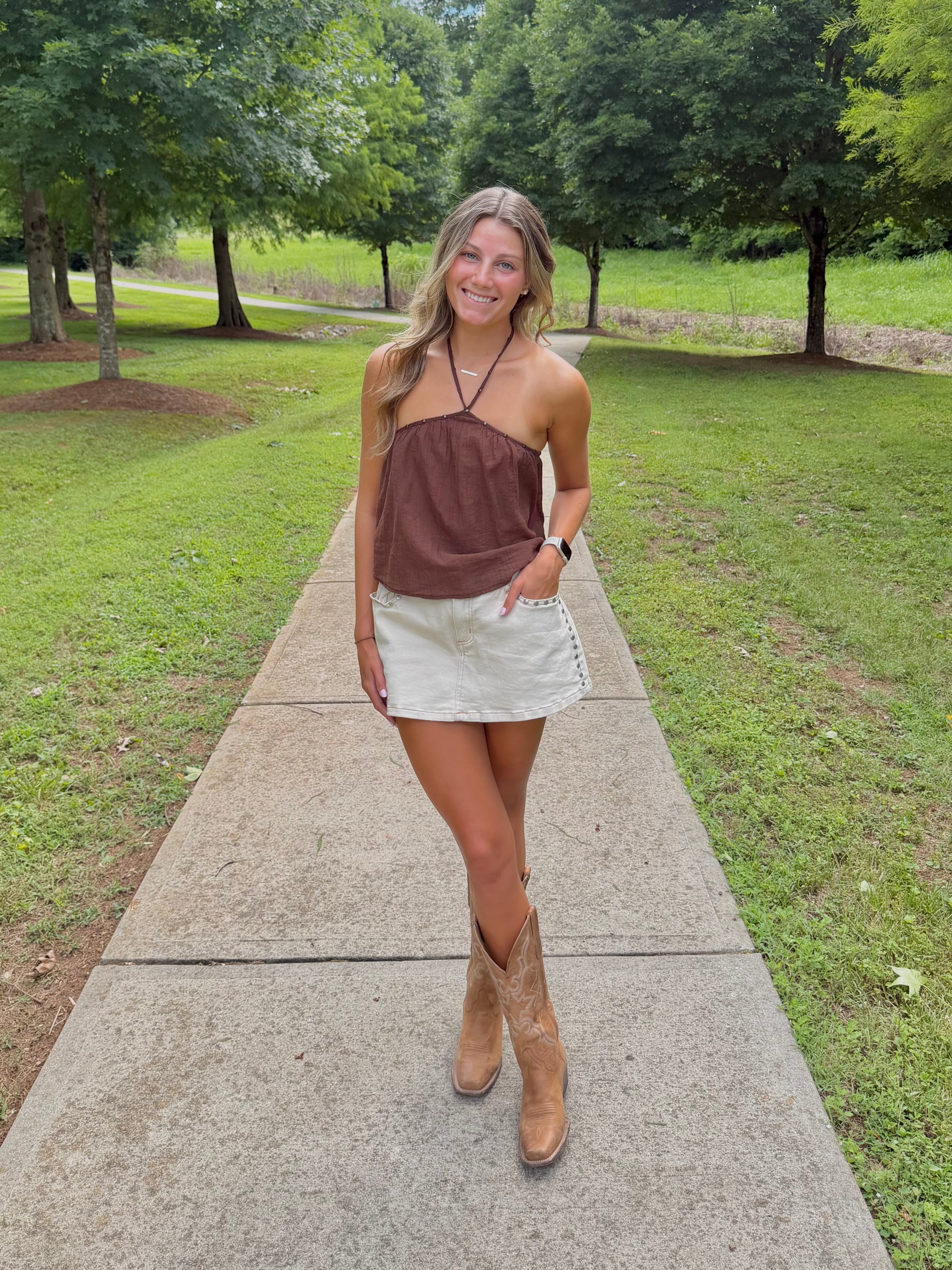 The Studded Champagne Skort